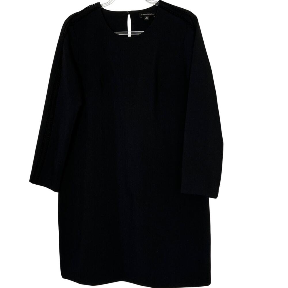 Banana Republic Black Shift Dress Women's Size 10 Long Sleeve Keyhole Neck